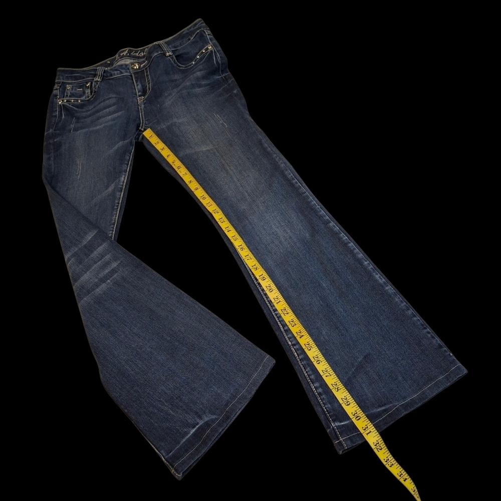 LA Idol USA Embellished Denim Stretch Blue Bootleg Jeans    Size 11 (W33 L34) - Picture 13 of 16